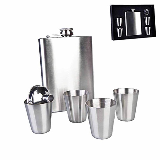 [SSHF001] Stainless Steel Hip Flask w/ Shot Glasses